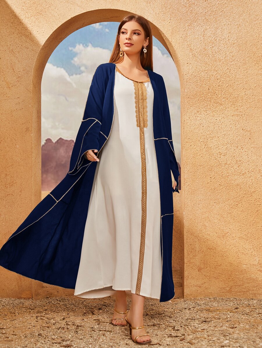 Al Najma Abaya unicolore à couture (sans robe) - Bleu marine - Voir 1