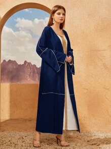 Al Najma Abaya unicolore à couture (sans robe) - Bleu marine - Voir 3