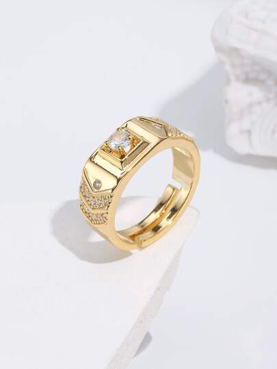 時尚流行男士方晶鋯石裝飾銅戒指適合珠寶禮物和時尚外觀