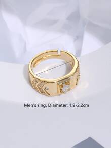 時尚流行男士方晶鋯石裝飾銅戒指適合珠寶禮物和時尚外觀 - 金黃色 - 查看 4