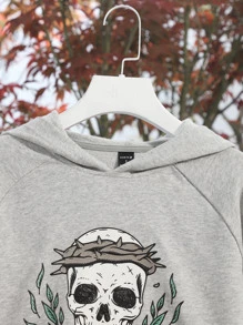 Alterfanart Hoodie Bộ xương & In hoa Tay Raglan - Màu Xám nhạt - Xem 3