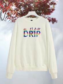 Erin Bernier 字母和彩虹條紋圖案落肩袖套頭衫 - 米色 - 查看 1