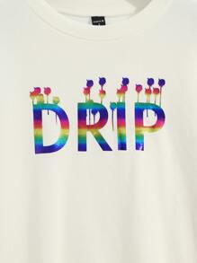 Erin Bernier 字母和彩虹條紋圖案落肩袖套頭衫 - 米色 - 查看 5