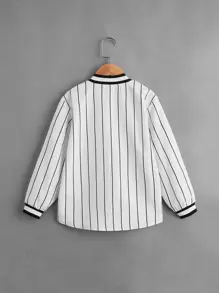 SHEIN 男孩條紋圖案和字母圖案補丁細節襯衫