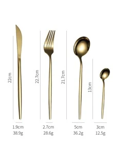24pcs Plain Stainless Steel Cutlery Set - Gold - View 3
