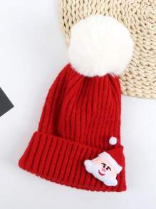 Pom-pom Decor Christmas Beanie - Red - View 2