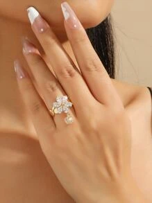 Nhẫn Khối Zirconia  Trang trí Hoa - Vàng - Xem 1