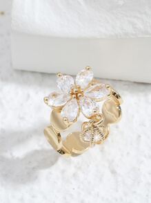 Nhẫn Khối Zirconia  Trang trí Hoa - Vàng - Xem 2