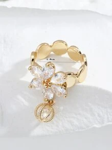 Nhẫn Khối Zirconia  Trang trí Hoa - Vàng - Xem 3