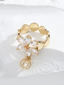 Nhẫn Khối Zirconia  Trang trí Hoa - Vàng - Xem 4