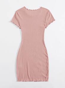 SHEIN EZwear Vestido ajustado tejido de canalé ribete en forma de lechuga - Rosa Pálido - Ver 2