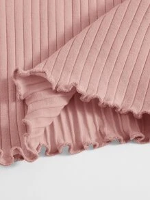 SHEIN EZwear Vestido ajustado tejido de canalé ribete en forma de lechuga - Rosa Pálido - Ver 4