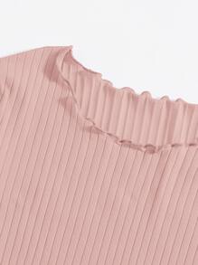 SHEIN EZwear Vestido ajustado tejido de canalé ribete en forma de lechuga - Rosa Pálido - Ver 3