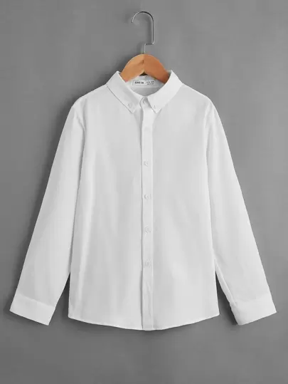 SHEIN Leap Crew Tween Boy Classic Solid Color Long Sleeve Casual Shirt, Collegiate Style, Spring/Autumn