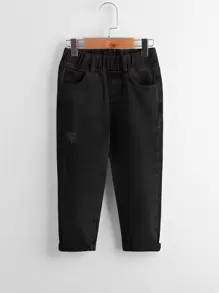 Toddler Girls Quần Jeans Bị tách màu trơn - màu đen - Xem 1