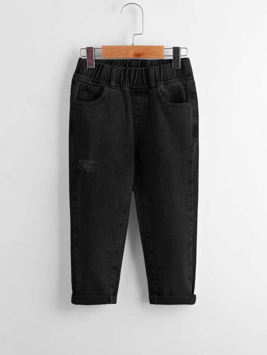 Toddler Girls Quần Jeans Bị tách màu trơn - màu đen - Xem 1