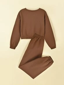 Niñas de cuello V Pullover & Pantalones deportivos - Café integral - Ver 2