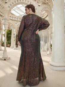 Modelyn 大碼開衩燈籠袖貼花亮片正式連衣裙 - 彩色 - 查看 2