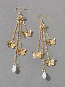 Butterfly Decor Earrings - Yellow Gold - View 4