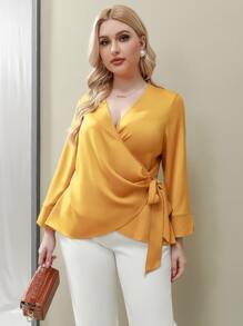 Blusa cruzada con nudo lateral - Amarillo - Ver 1