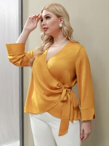Blusa cruzada con nudo lateral - Amarillo - Ver 3