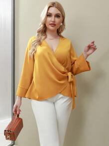 Blusa cruzada con nudo lateral - Amarillo - Ver 4