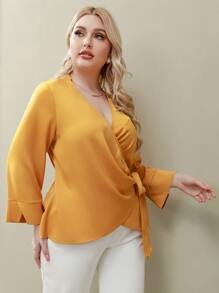 Blusa cruzada con nudo lateral - Amarillo - Ver 5