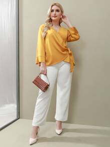Blusa cruzada con nudo lateral - Amarillo - Ver 6
