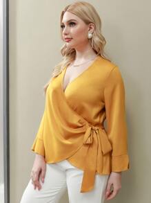 Blusa cruzada con nudo lateral - Amarillo - Ver 7