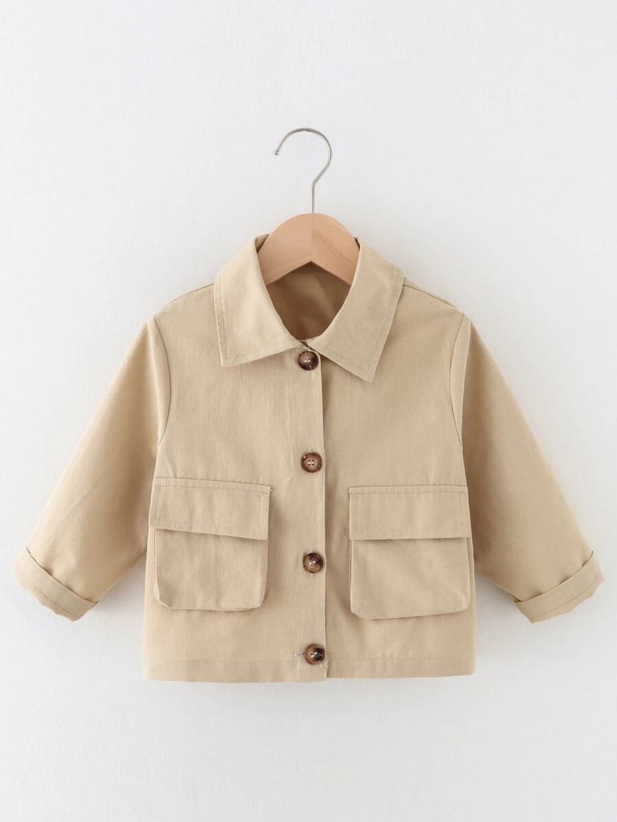 Áo gió cho trẻ sơ sinh nữ Túi Nút phía trước màu trơn Giải trí - Màu Khaki - Xem 1