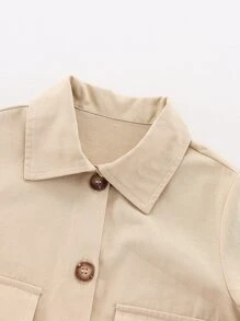 Áo gió cho trẻ sơ sinh nữ Túi Nút phía trước màu trơn Giải trí - Màu Khaki - Xem 3