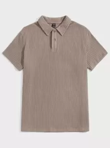 GENTILAND Áo thun có cổ Nam Nút phía trước màu trơn Giải trí - Màu nâu  Mocha - Xem 1