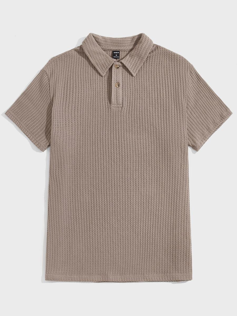 GENTILAND Áo thun có cổ Nam Nút phía trước màu trơn Giải trí - Màu nâu  Mocha - Xem 1