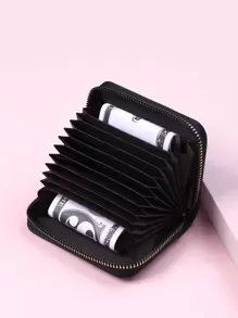 Stitch Detail Multiple Card Slots Heart Embroidered Lightweight Portable Card ID Card White-Collar Workers For Female For Holiday For Anniversary For Birthday Gift Gift Accessories Gift Card Holder Card Holder Wallet Business Card Holder Credit Card Holder Card Holder Women For Women Wallet Mini Wallet Purse Wallet Card Wallet - Black - View 3