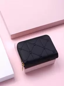 Stitch Detail Multiple Card Slots Heart Embroidered Lightweight Portable Card ID Card White-Collar Workers For Female For Holiday For Anniversary For Birthday Gift Gift Accessories Gift Card Holder Card Holder Wallet Business Card Holder Credit Card Holder Card Holder Women For Women Wallet Mini Wallet Purse Wallet Card Wallet - Black - View 4