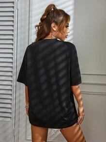 SHEIN Unity Letter Graphic Drop Shoulder Longline Tee - Black - View 2