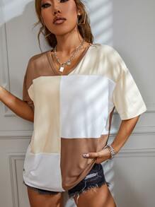 SHEIN Unity 落肩袖撞色上衣 - 彩色 - 查看 4