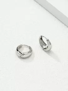 極簡風格圓耳環 - 銀色 - 查看 1