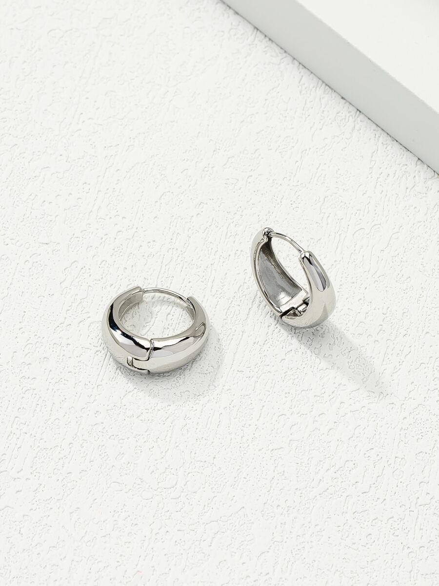 極簡風格圓耳環 - 銀色 - 查看 1