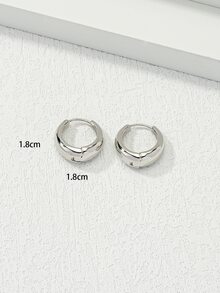 極簡風格圓耳環 - 銀色 - 查看 2