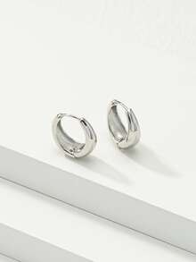 極簡風格圓耳環 - 銀色 - 查看 3