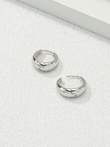 極簡風格圓耳環 - 銀色 - 查看 4
