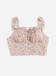 ROMWE Cami corto floral pecho con fruncido fruncido - Multicolor - Ver 1