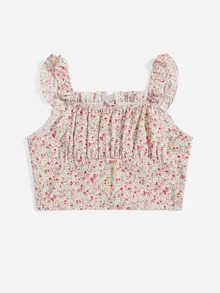 ROMWE Cami corto floral pecho con fruncido fruncido - Multicolor - Ver 2