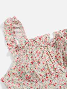 ROMWE Cami corto floral pecho con fruncido fruncido - Multicolor - Ver 4