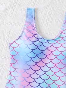 Niñas Bañador una pieza con estampado de escama de pescado - Azul - Ver 3