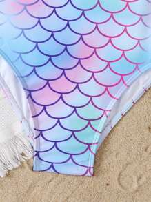 Niñas Bañador una pieza con estampado de escama de pescado - Azul - Ver 4