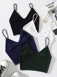 INAWLY 4pcs Solid Crop Knit Top - Multicolor - View 1