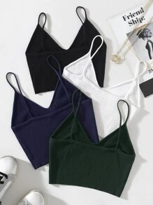 INAWLY 4pcs Solid Crop Knit Top - Multicolor - View 2