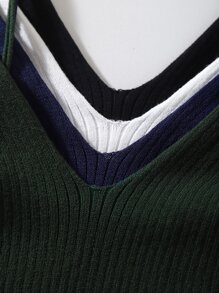 INAWLY 4pcs Solid Crop Knit Top - Multicolor - View 6